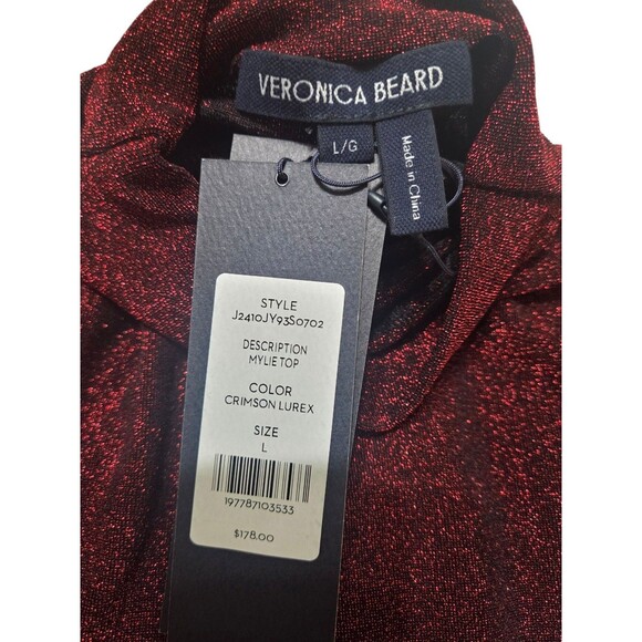 Veronica Beard Crimson Lurex Turtleneck Top - Picture 10 of 13